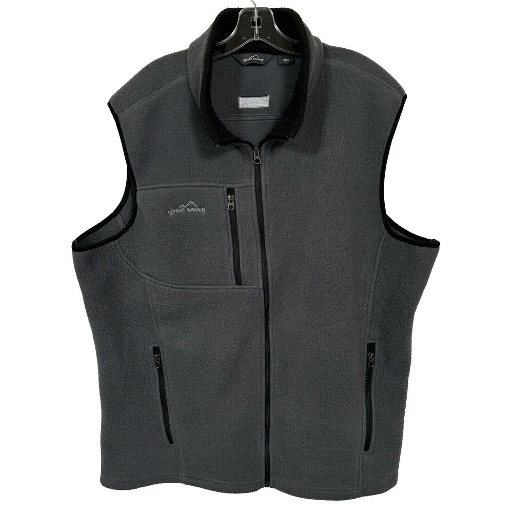 Eddie Bauer Full Zip Fleece Vest Grey Men's 2XL Embroidered Health First Logo